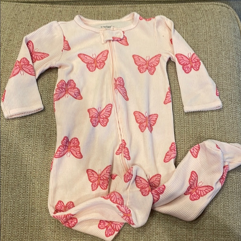 Carter's Pink Footies One Piece with Butterfly Print
